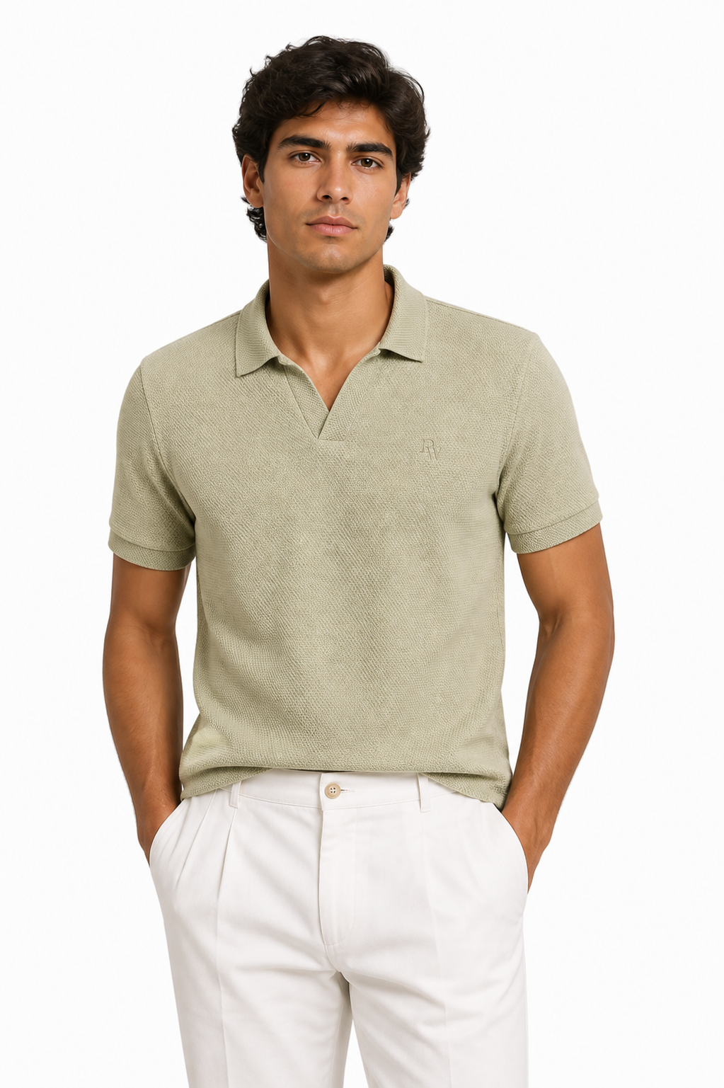 POLO ITALIANA CAPRI BEGE MODELO HOMEM FRENTE
