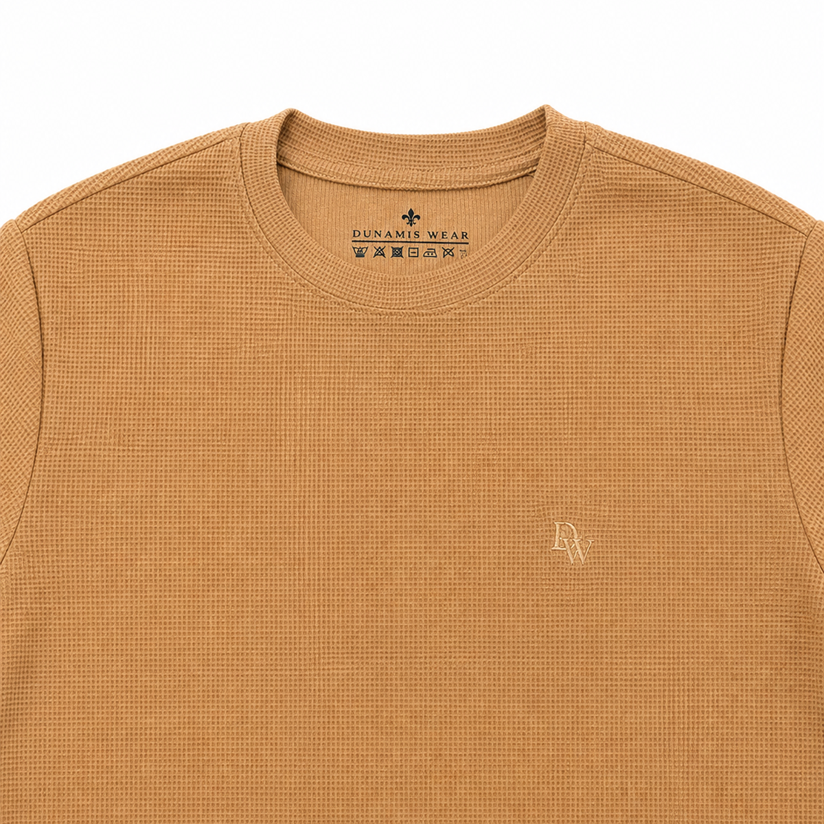 T SHIRT SIENA CARAMELO DETALHE GOLA FRENTE